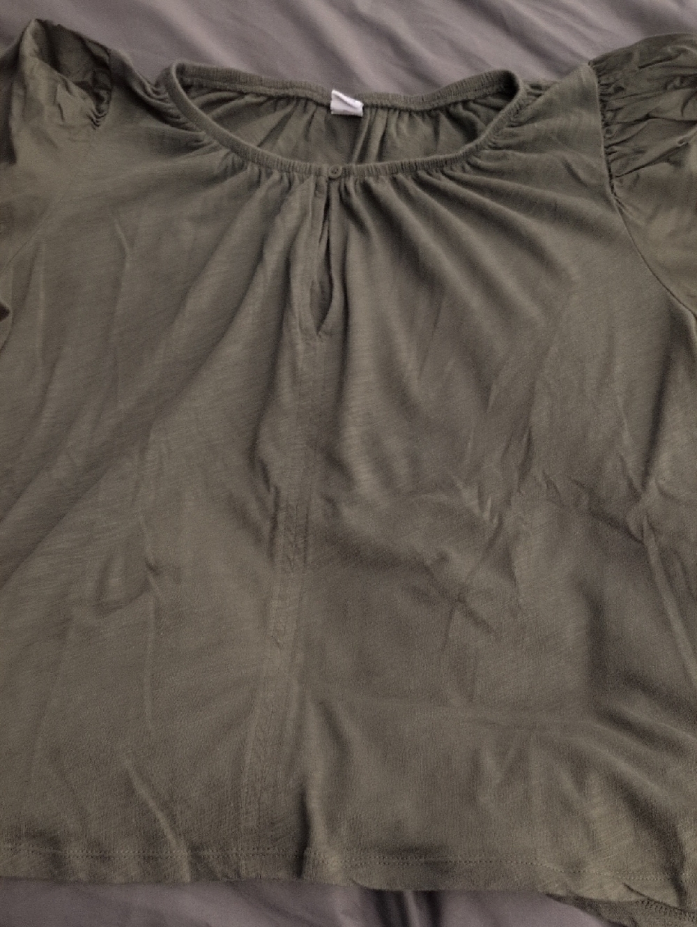 Olive Green Puff Sleeve Top Size M - Picture 10 of 14